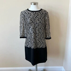 Ted Baker London 3/4 Sleeve Lace Shift Dress Size 2 Black 14551